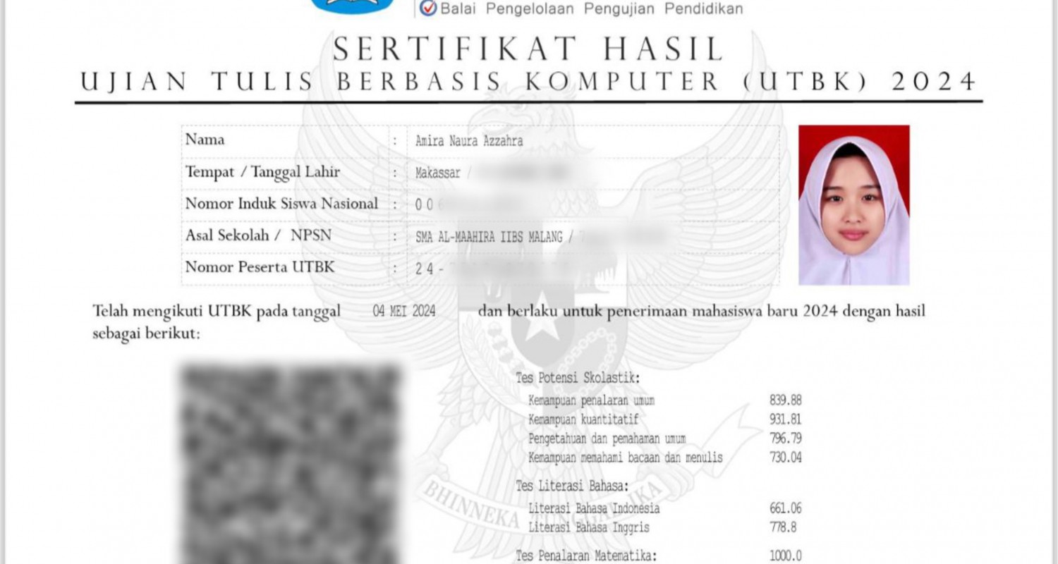 Amiira Naura Azzahra, Lulus Fakultas Kedokteran UNAIR dengan Nilai 1000 pada Tes Penalaran Matematika UTBK